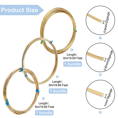 3 Bundles 3 Size Brass Craft Wire Sets CWIR-BC0001-41-1