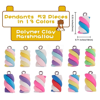 52Pcs 13 Colors Handmade Polymer Clay Charms CLAY-SZ0001-35-1
