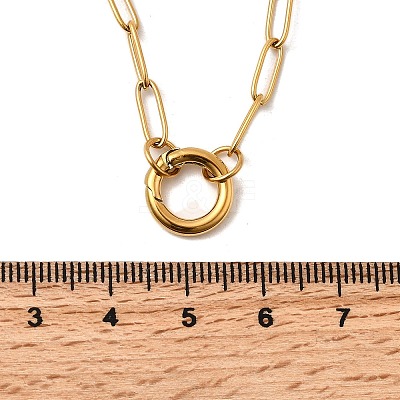 304 Stainless Steel Ring Pendant Paperclip Chain Necklaces for Women NJEW-Z091-02G-1