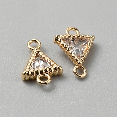 Brass Pave Clear Cubic Zirconia Connector Charms KK-WH0062-71C-G-1