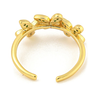 Flower Rack Plating Brass Micro Pave Cubic Zirconia Open Cuff Rings for Women RJEW-N047-01G-05-RS-1