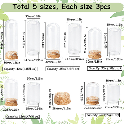 15Pcs 5 Styles Clear Glass Dome Cover CON-SC0001-02-1