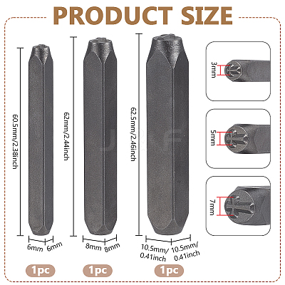 3Pcs 3 Styles Steel Leather Stamps AJEW-BC0008-98B-1