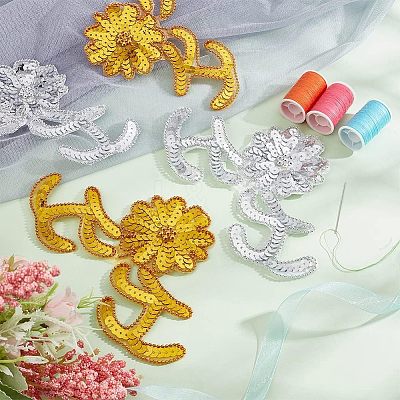 4Pcs 2 Colors Computerized Embroidery Polyester Sew on Sequin Patches DIY-HY0001-12-1