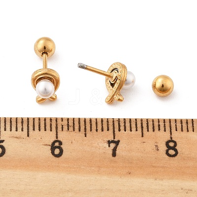 304 Stainless Steel Imitation Pearl Stud Earrings STAS-E502-03G-1