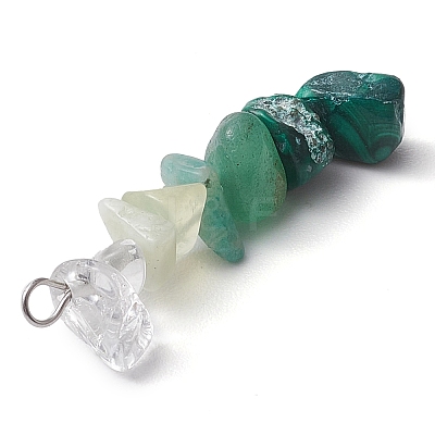 Gradient Color Natural Quartz Crystal & Natural Green Aventurine & Natural Prehnite & Natural Malachite Chip Beaded Pendants PALLOY-JF02790-05-1