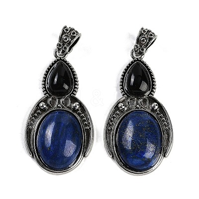 Dyed Natural Lapis Lazuli & Obsidian Pendants G-I370-08AS-07-1