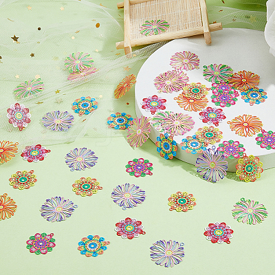 48Pcs 8 Styles Spray Painted 430 Stainless Steel Filigree Pendants STAS-HS0001-56-1