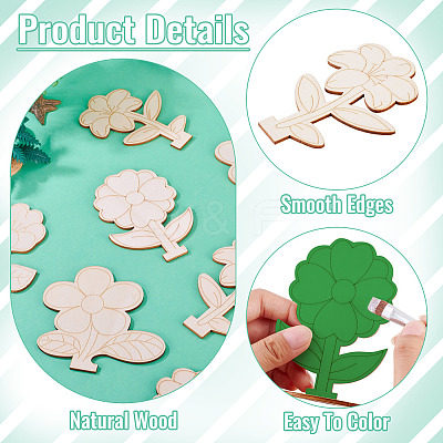 20Pcs 4 Styles Flower Unfinished Wood Display Decorations for DIY Painting Decoration Crafts DJEW-TA0001-38-1