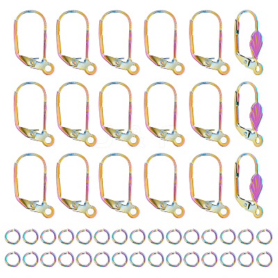 50Pcs Rainbow Color 304 Stainless Steel Leverback Earring Findings DIY-DC0001-52-1