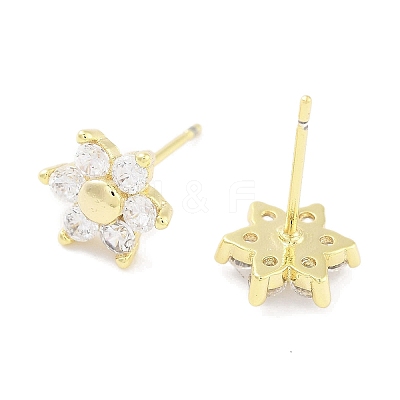 Brass Micro Pave Clear Cubic Zirconia Stud Earrings for Women EJEW-S217-E03-1