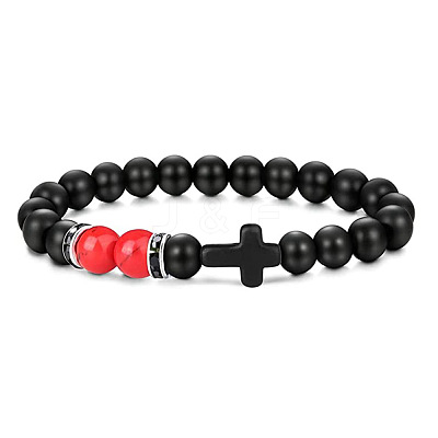 Bohemian Tiger Eye Stone Bracelet Cross Natural Stone Beads Vintage Matte Bead Bracelet ZU3790-10-1