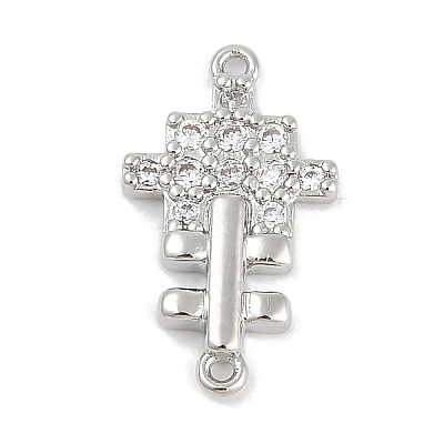 Brass Clear Cubic Zirconia Cross Connector Charms KK-Q028-33P-1