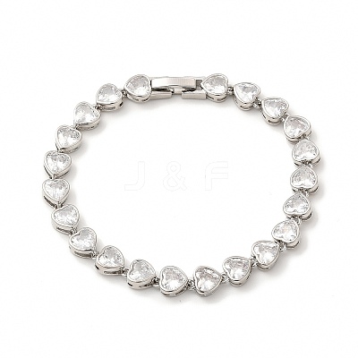 Clear Cubic Zirconia Heart Link Chain Bracelet BJEW-E073-05P-1