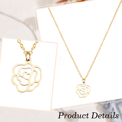 2Pcs 2 Colors 304 Stainless Steel Hollow Rose Pendant Necklaces Set for Women NJEW-AN0001-87-1
