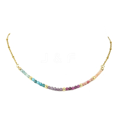Natural Rhodonite & Apatite & Amethyst & Ruby & Sunstone Faceted Round Beaded 304 Stainless Steel Satellite Chain Necklaces NJEW-JN06151-1