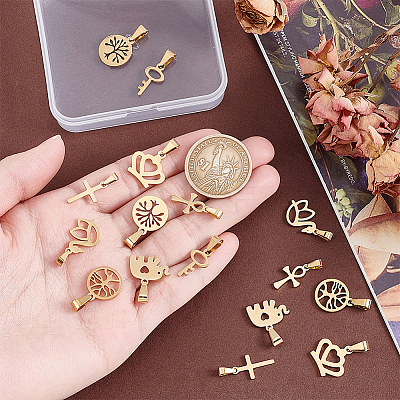 16Pcs 8 Styles 304 Stainless Steel Pendants STAS-PH0006-23-1