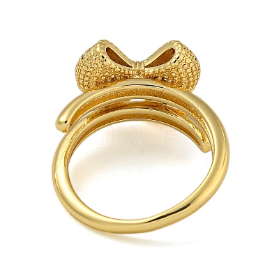 Bowknot Brass Micro Pave Clear Cubic Zirconia Double Rings RJEW-Z050-25G-1