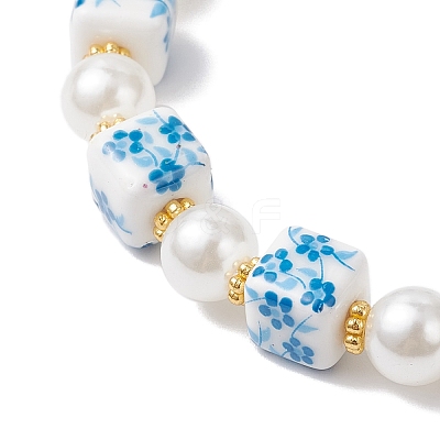 Printed Handmade Porcelain & ABS Plastic Imitation Pearl Beads Stretch Bracelets BJEW-JB12698-1