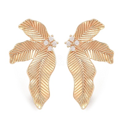 Brass Pave Clear Cubic Zirconia Stud Earring Findings KK-N256-27G-1