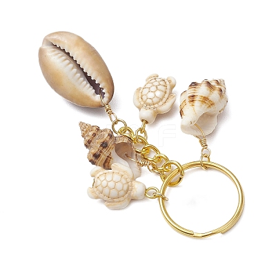 Ocean Style Natural Shell with Synthetic Turquoise Keychains KEYC-JKC01231-05-1