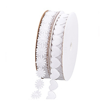 2 Rolls 2 Styles Heart & Flower Polyester Lace Ribbon OCOR-PH0004-66A-1
