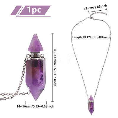 1Pc Natural Amethyst Faceted Pointed Bullet Shaped Perfume Bottle Pendant Necklaces NJEW-FH0001-38P-01-1