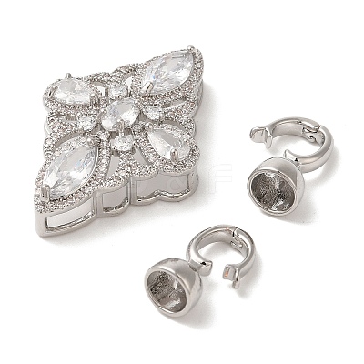 Brass Micro Pave Clear Cubic Zirconia Fold Over Clasps KK-A227-03P-1