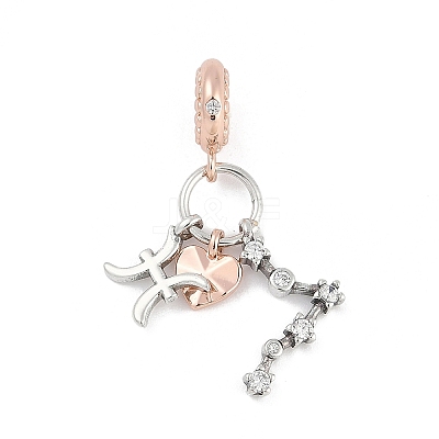 Brass Pendants with Cubic Zirconia European Beads KK-Q015-01B-1