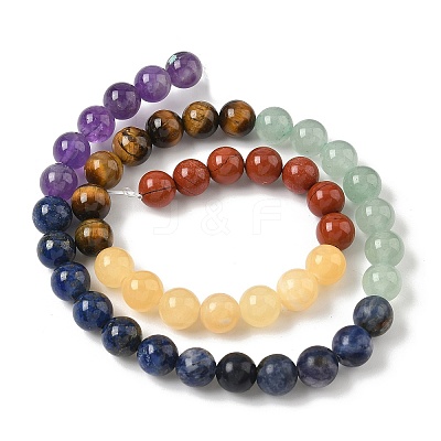 Chakra Natural Red Jasper & Yellow Jade & Green Aventurine & Tiger Eye & Sodalite & Amethyst Beads Strands X-G-NH0002-E02-8mm-1