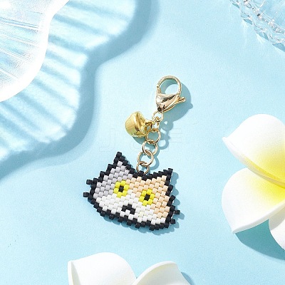 Handmade Glass Seed Beaded Cat Head Shape Pendants Decorations HJEW-MZ00366-04-1