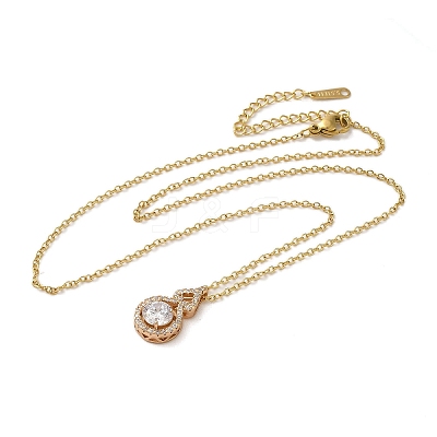 Brass Micro Pave Cubic Zirconia Pendant Necklaces NJEW-E106-11KCG-01-1