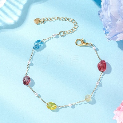 Nuggets Natural Mixed Stone & Plastic Imitation Pearl Beads Link Bracelets BJEW-JB13564-1