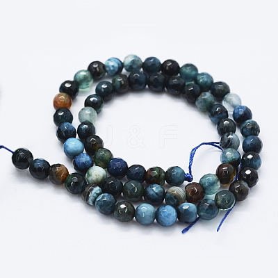 Faceted Natural Agate Beads Strands G-F561-6mm-D08-1