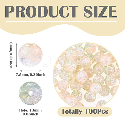 100Pcs Crackle Transparent Glass UV Reactive Beads GLAA-TA0004-28C-1