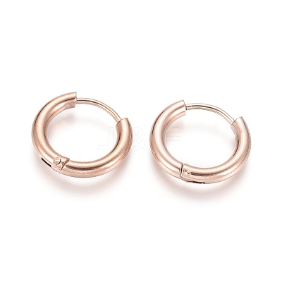 Ion Plating(IP) 304 Stainless Steel Huggie Hoop Earrings EJEW-F111B-16mm-RG-1