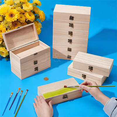 Wooden Packing Boxes with Hinged Lid and Clasps CON-WH0100-37-1