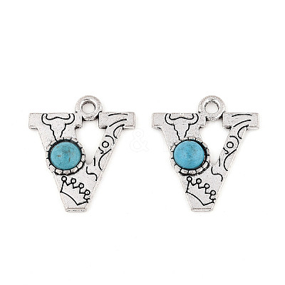 Synthetic Turquoise & Alloy Pendants PALLOY-H146-01AS-V-1