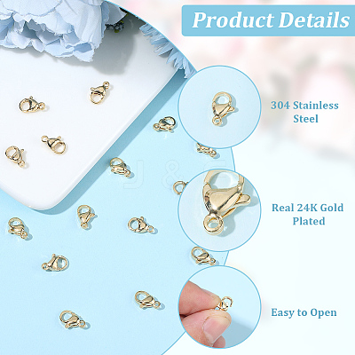 100Pcs 304 Stainless Steel Lobster Claw Clasps STAS-BBC0009-39B-G-1