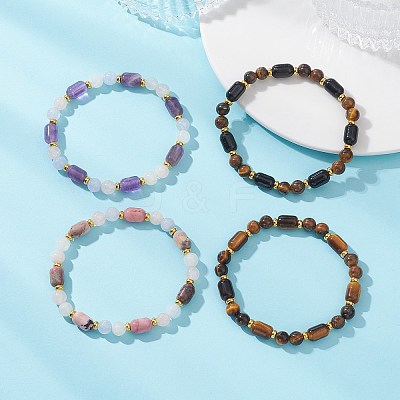 Natural Gemstone Round & Barrel Beads Stretch Bracelets for Women Men BJEW-JB13478-1