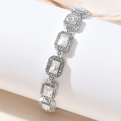 304 Stainless Steel Full Rhinestone Rectangle Link Chain Bracelets SA-CBABBEA-03P-1