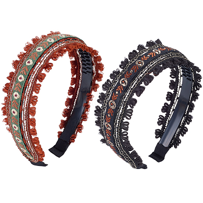 2Pcs 2 Colors Floral Hair Bands Embellishments for Women OHAR-CY0001-19A-1