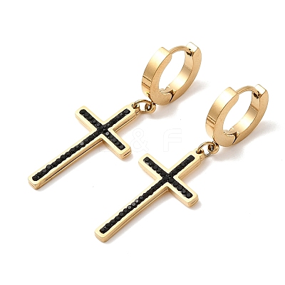 Cross 304 Stainless Steel Polymer Clay Rhinestones Hoop Earrings EJEW-G453-11G-01-1