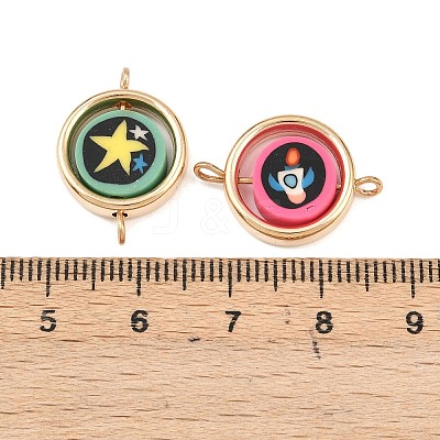CCB Plastic Frame with Polymer Clay Space Theme Beads Flat Round Links Connector Charms KK-D103-10C-G-1