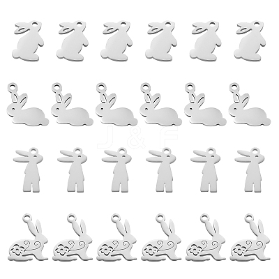 24Pcs 4 Style 201 Stainless Steel Bunny Charms STAS-SC0003-43-1