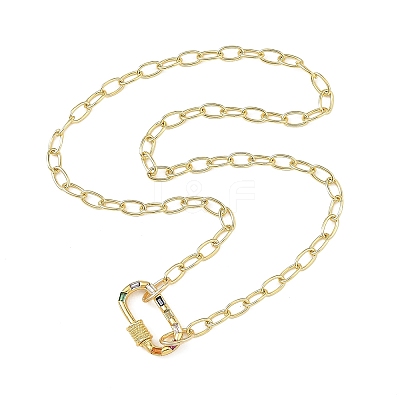 Brass Paperclip Chain Necklaces with Colorful Cubic Zirconia Oval Carabiner Locks for Women NJEW-JN06462-1