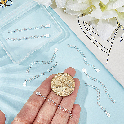 10Pcs 925 Sterling Silver End with Extender Chains and Teardrop Charms STER-BBC0008-98-1