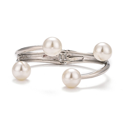 Alloy Wire Wrap with Plastic Pearl Cuff Bangle LS-BJEW-K223-08P-1