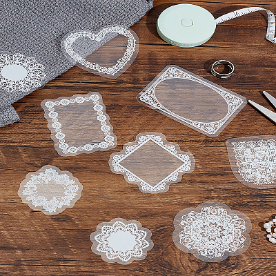 30Pcs 2 Style Waterproof Plastic PET Transparent White Lace Stickers DIY-LP0003-83-1
