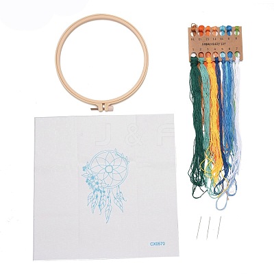 DIY Woven Net/Web with Feather Pattern Embroidery Kit DIY-O021-17A-1